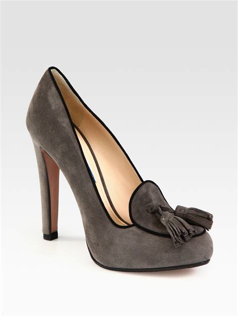 prada grey suede heels|prada black high heels.